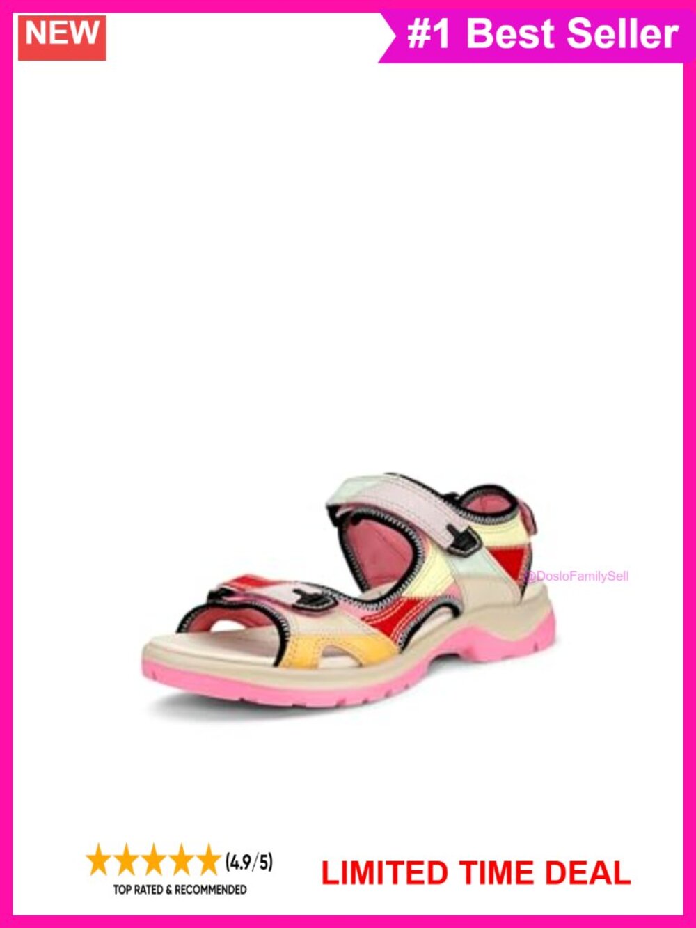 ECCO Women's Leather Sport Sandals 3-Point Adjustability Stable Walking